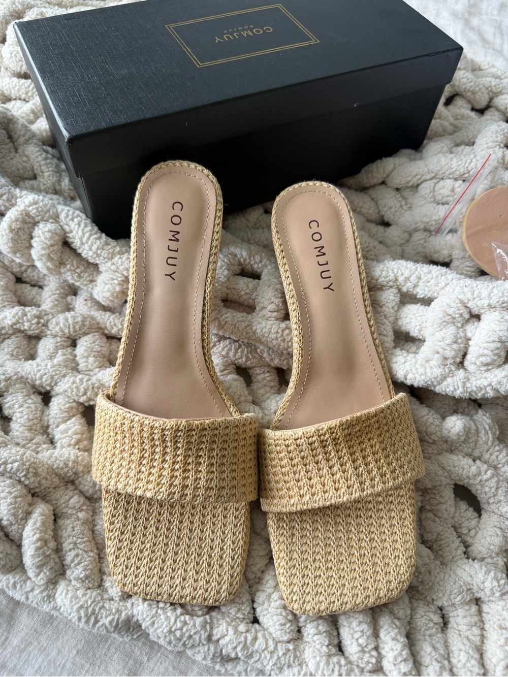 Beige Woven Slide Heels - Women